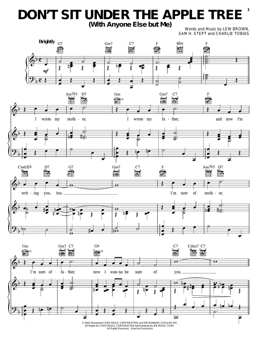 Don't Sit Under The Apple Tree (With Anyone Else But Me) Piano, Vocal, Guitar scores gallery preview page 1