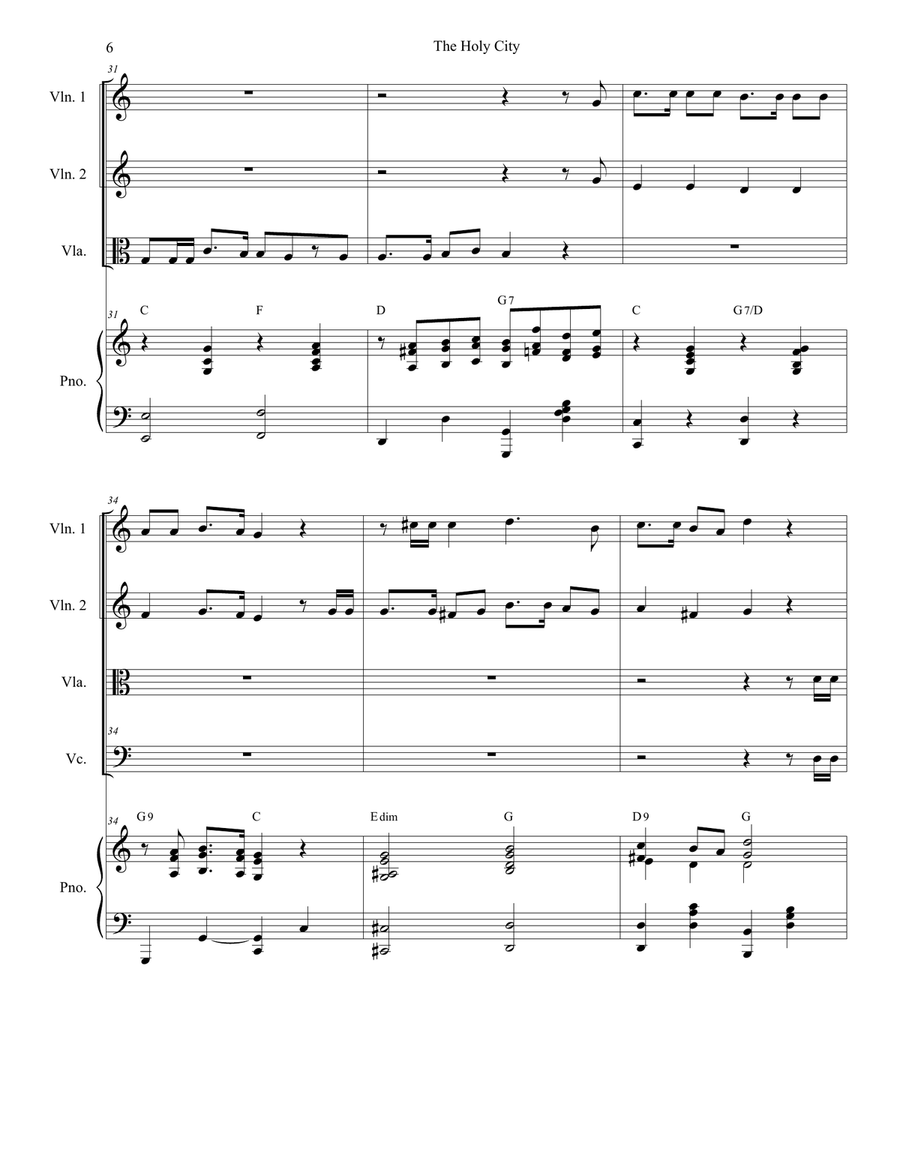 The Holy City (String Quartet and Piano) String Quartet scores gallery preview page 6