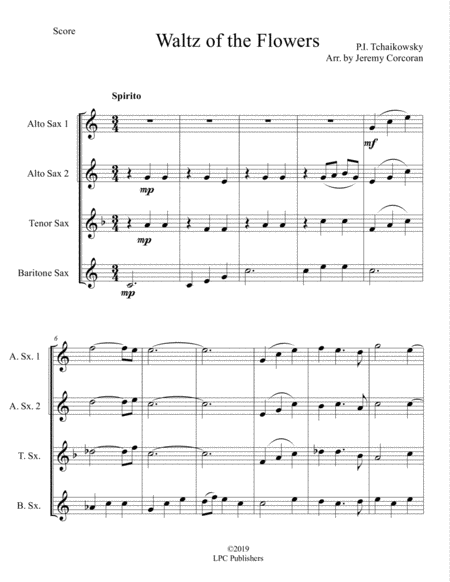 Waltz of the Flowers from The Nutcracker Suite for Saxophone Quartet (SATB or AATB) image number null