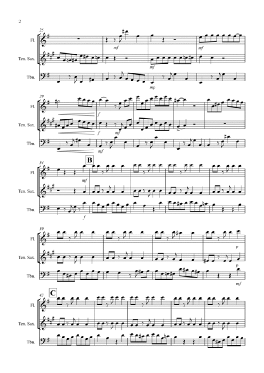 Tango a Trios for Flute, Tenor Saxophone and Trombone Trio Small Ensemble scores gallery preview page 2