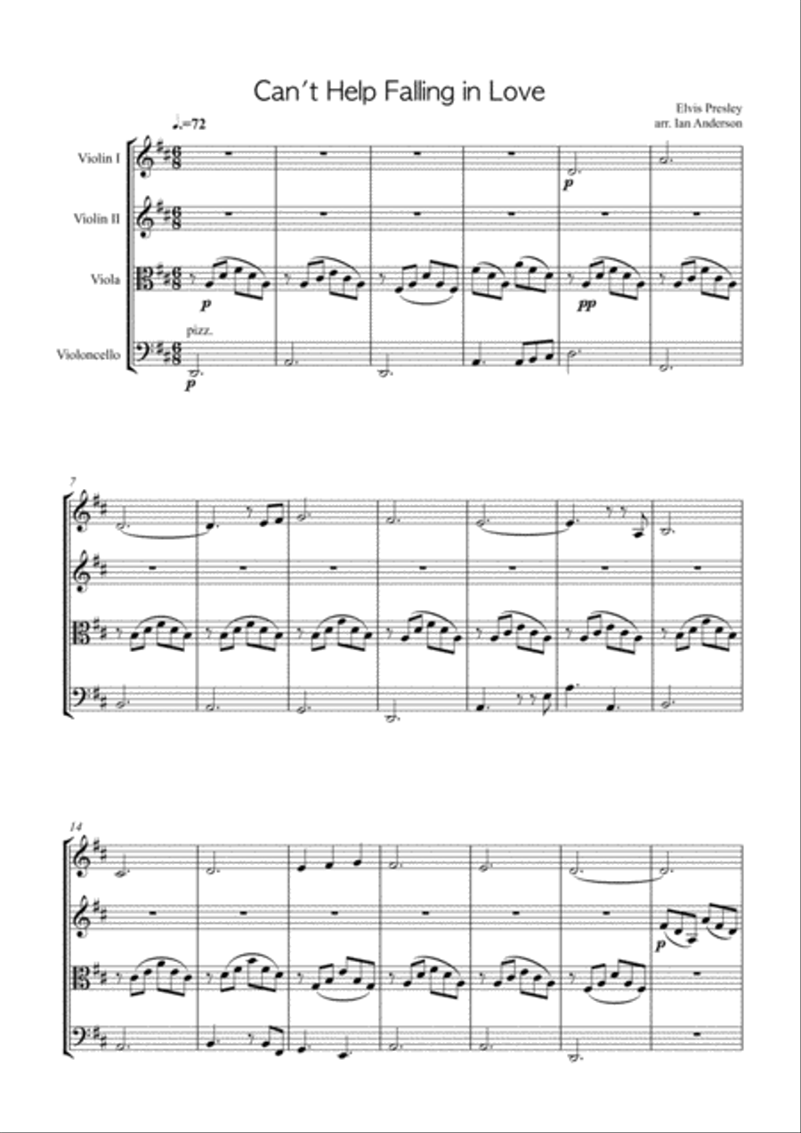Can't Help Falling In Love String Quartet scores gallery preview page 1