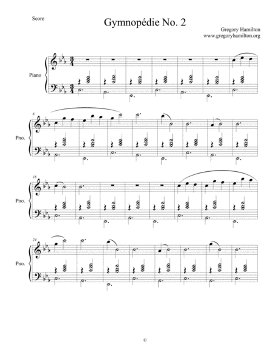 Gymnopédie No. 2 By Gregory Hamilton by Gregory Hamilton Piano Solo - Digital Sheet Music