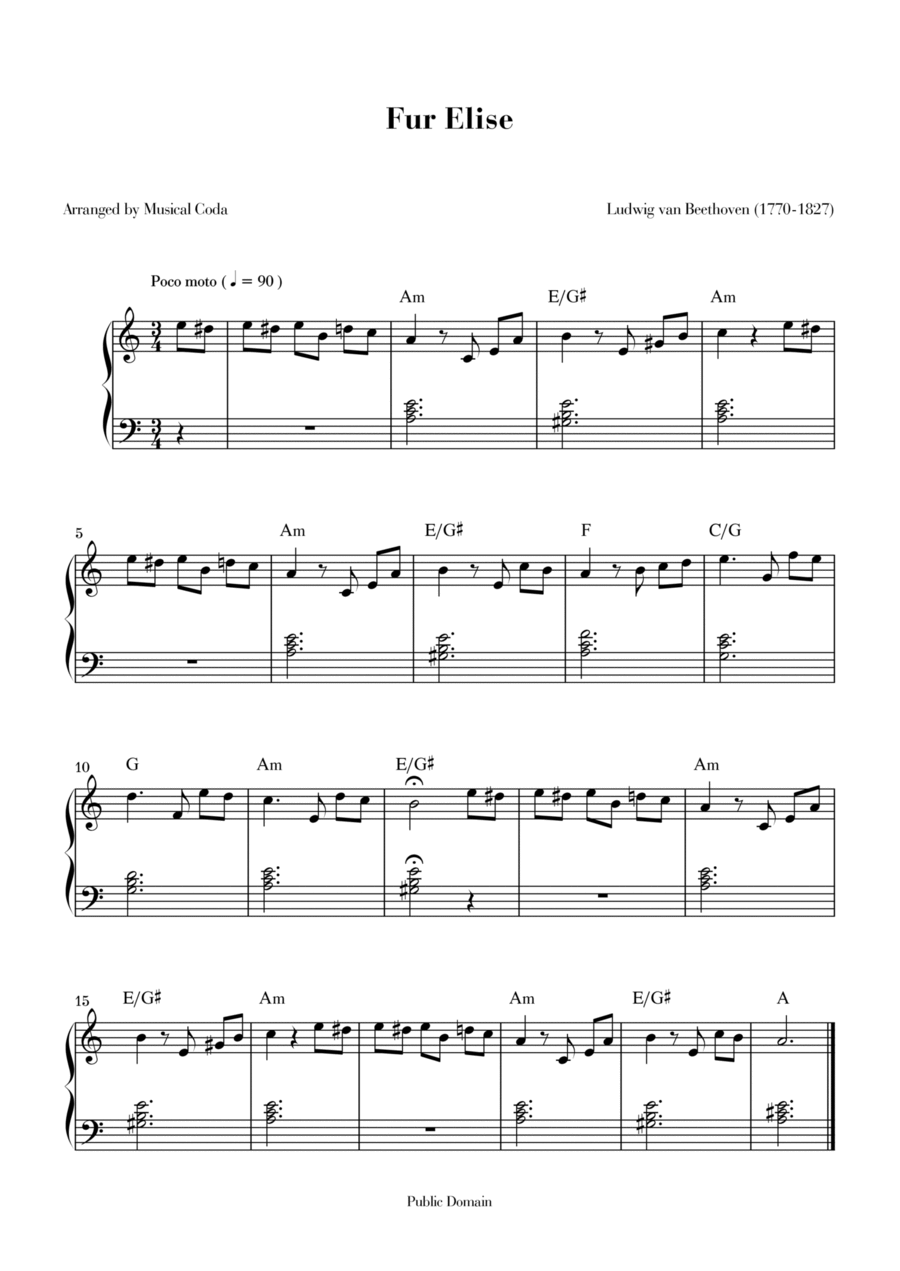 Fur Elise - Piano Easy Piano scores gallery preview page 1