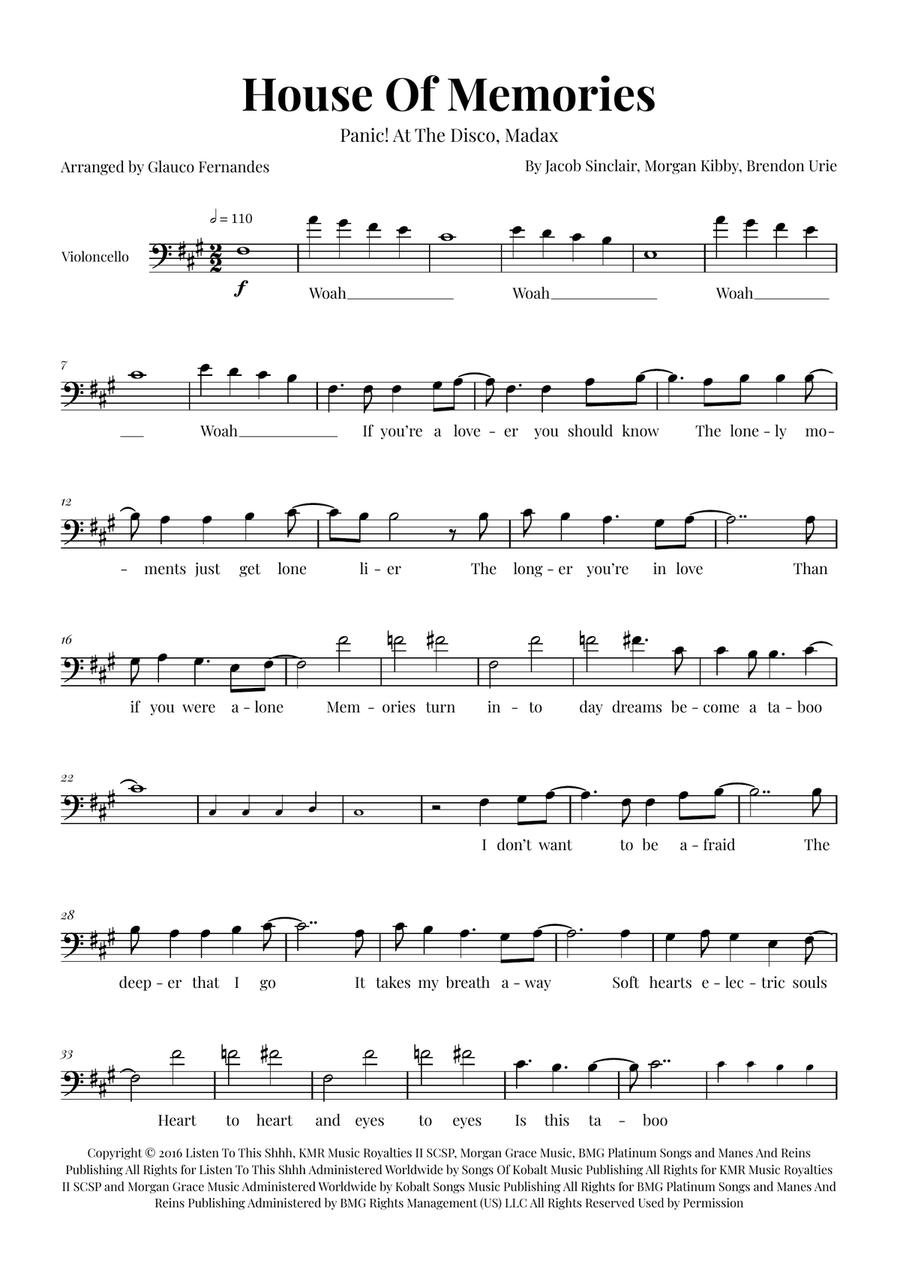 House Of Memories Cello Solo scores gallery preview page 1