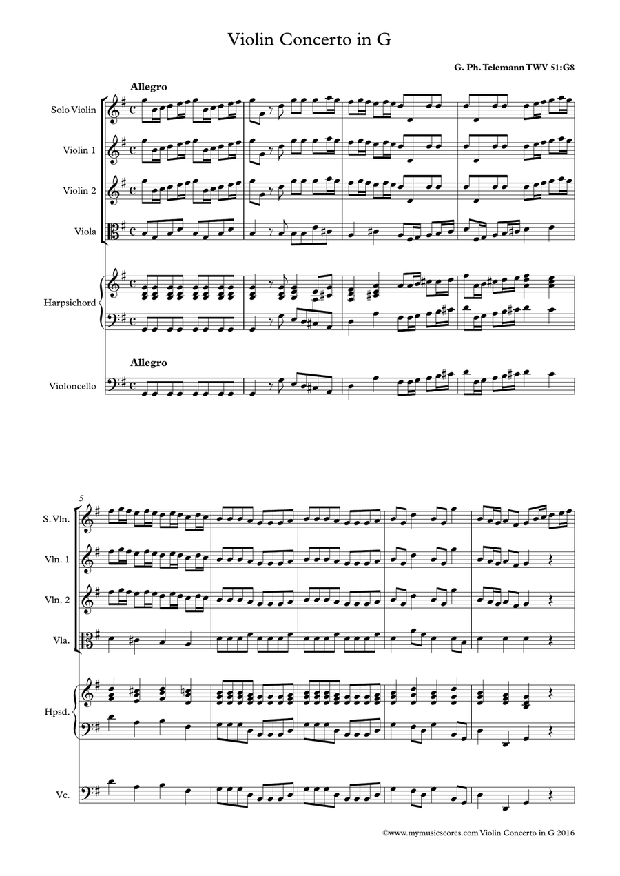 Violin Concerto in G TVW 51:G8 String Orchestra scores gallery preview page 2