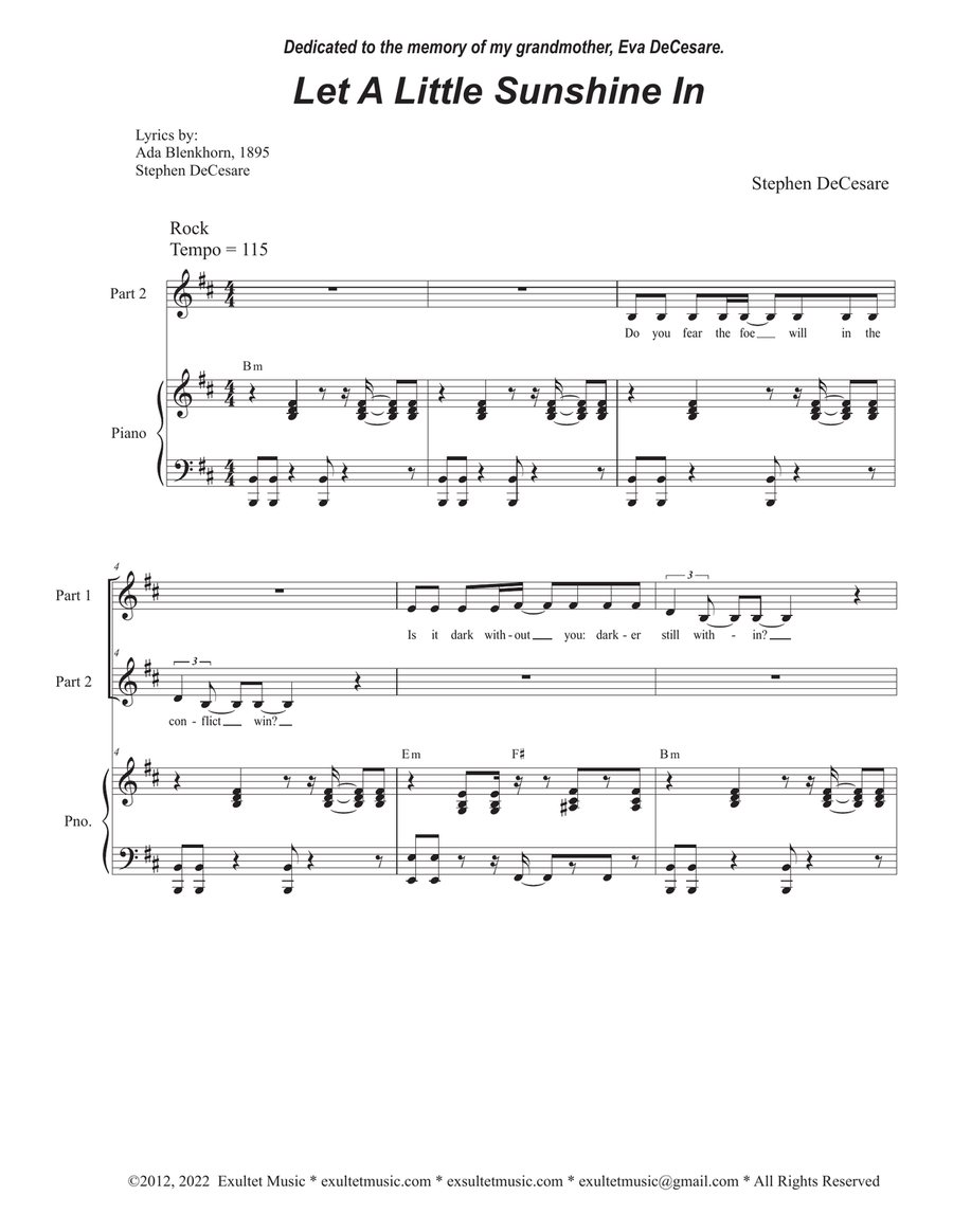 Let A Little Sunshine In (2-part choir) 2-Part scores gallery preview page 1