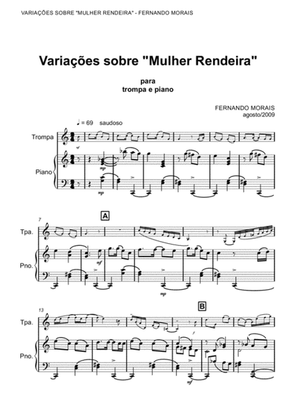 VARIAÇÕES SOBRE "MULHER RENDEIRA" PARA TROMPA E PIANO image number null
