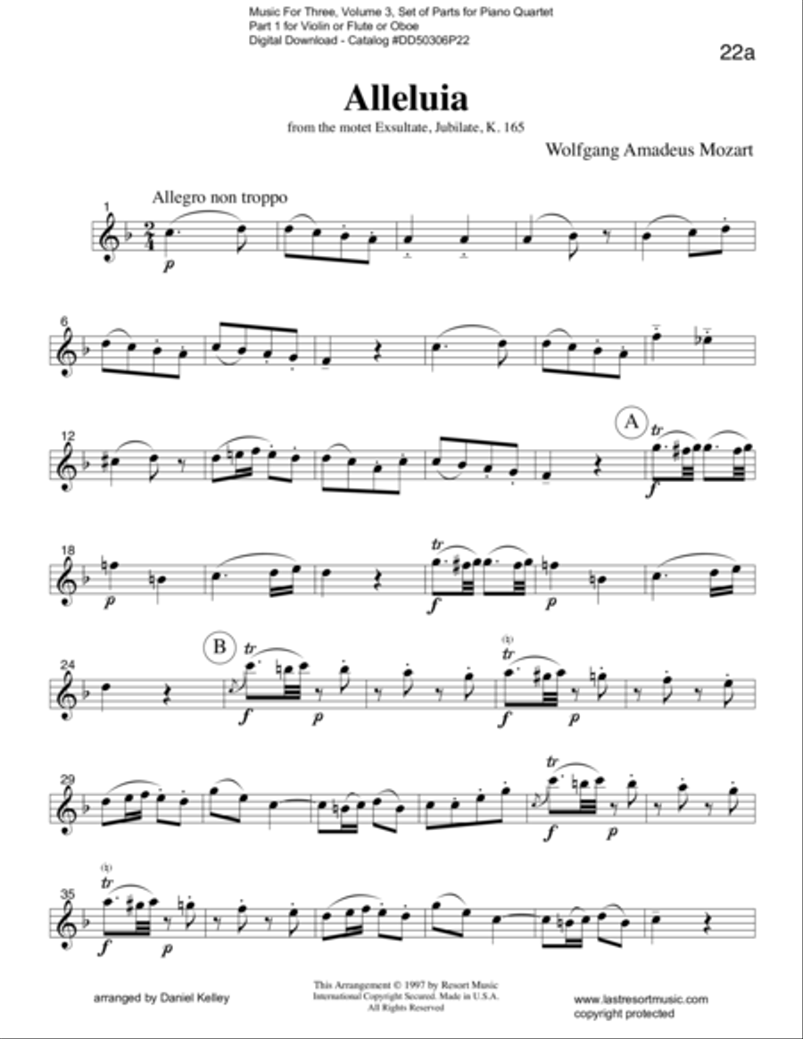 Alleluia from Exsultate, Jubilate K. 165 for Piano Quartet