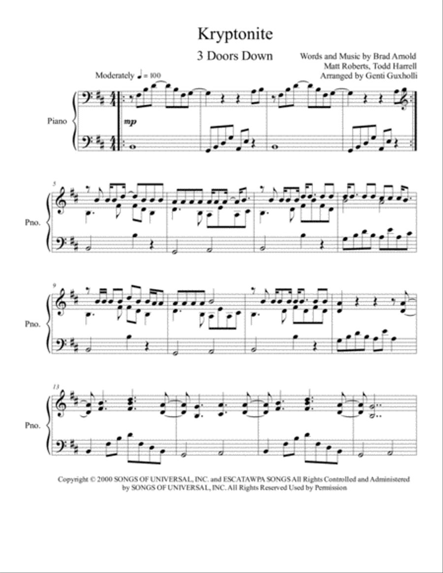 Kryptonite Piano Solo scores gallery preview page 2