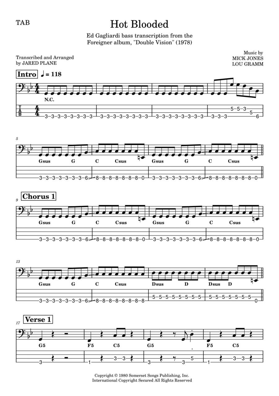 Hot Blooded Guitar Tablature scores gallery preview page 1