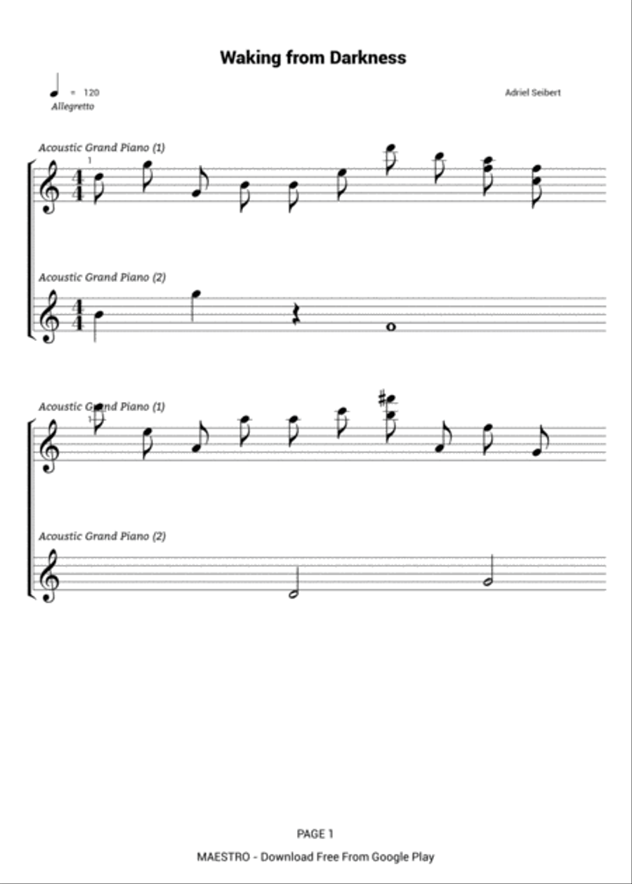 Waking from Darkness Waking from Darkness Piano Solo scores gallery preview page 1