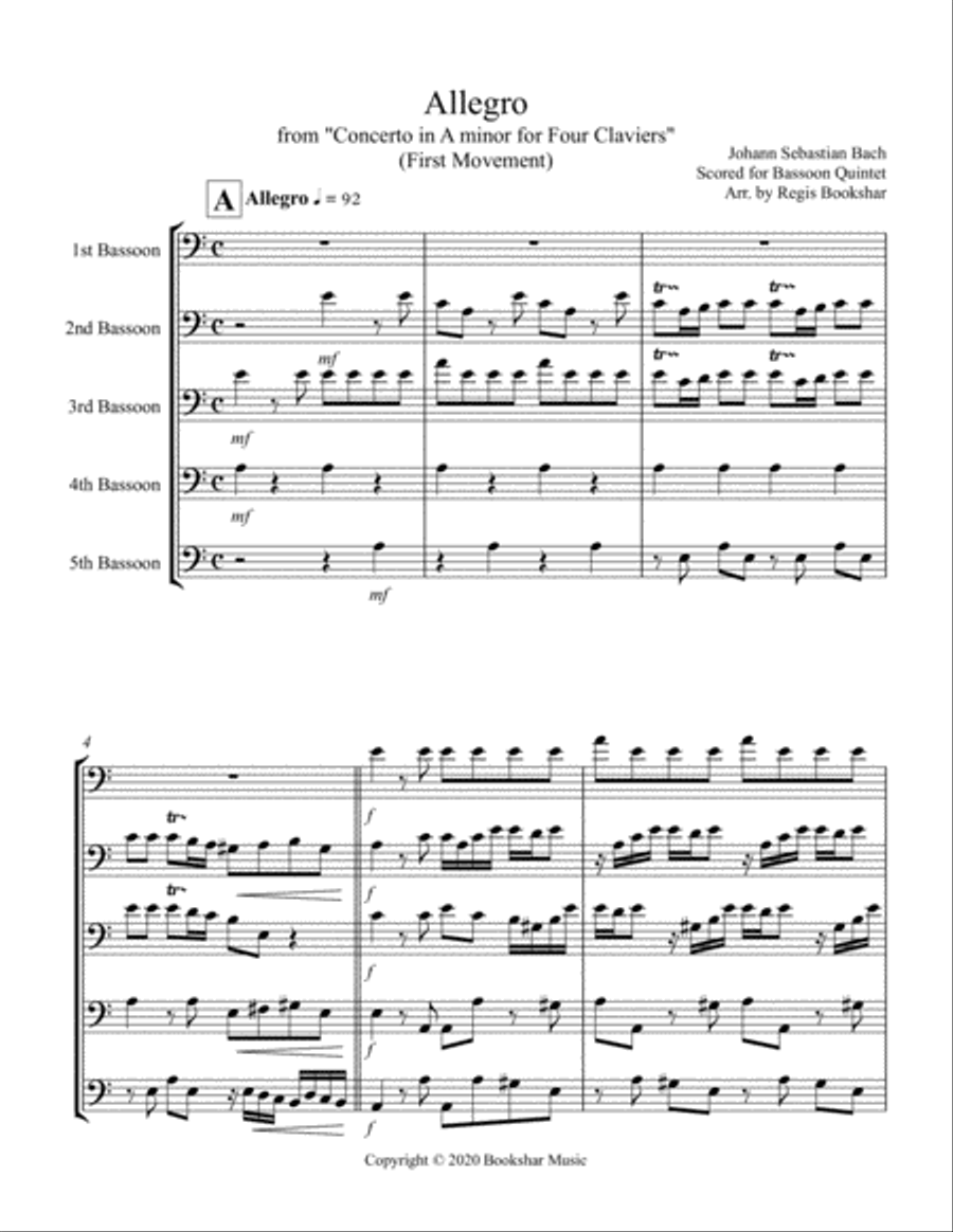 Allegro (from "Concerto for Four Claviers") (A min) (Bassoon Quintet)