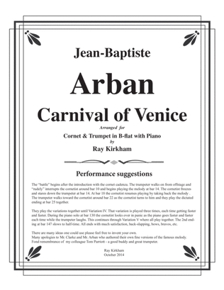 The Carnival of Venice for Cornet and Trumpet Duo with Piano accompaniment