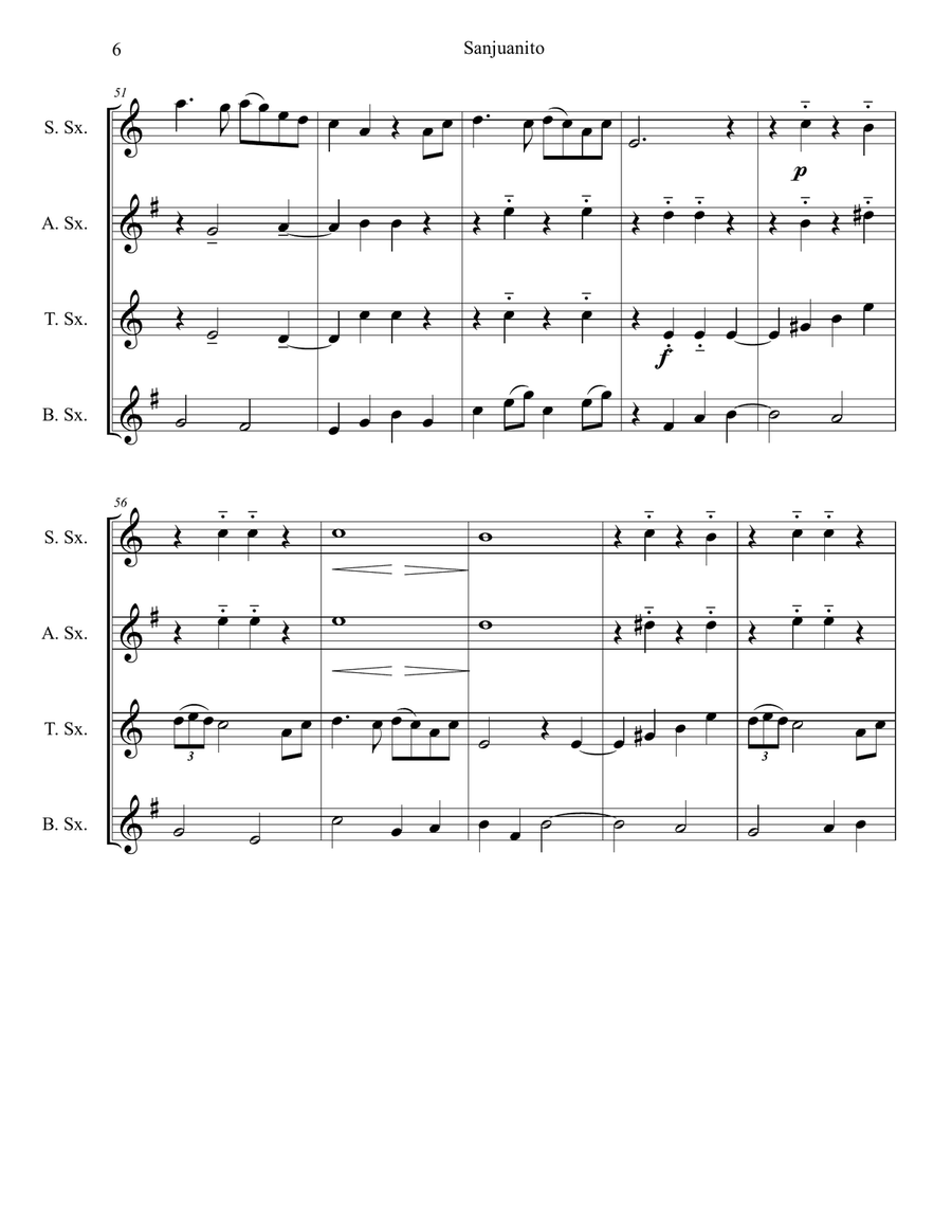 Mi chagrita caprichosa (Sanjuanito) Woodwind Quartet scores gallery preview page 6