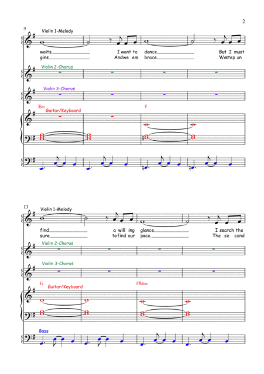 Cabeceo - Music score for tango ensemble (violin, guitar/keyboards, bass) Full Orchestra scores gallery preview page 3