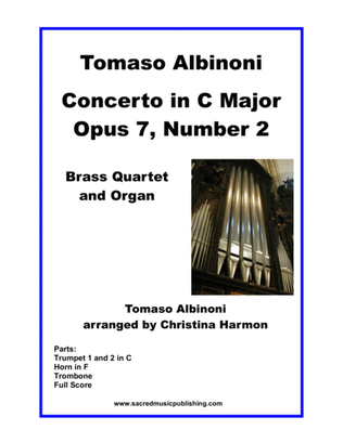 Book cover for Albinoni Concerto in C Major Opus 7, Number 2 - Brass Quartet and Organ