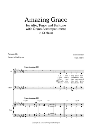 Amazing Grace in C# Major - Alto, Tenor and Baritone with Organ Accompaniment and Chords