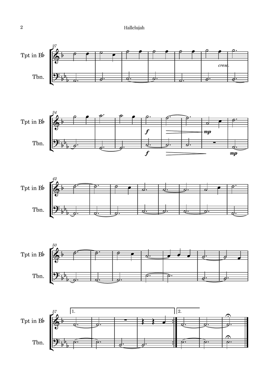 Hallelujah Brass Duet scores gallery preview page 2