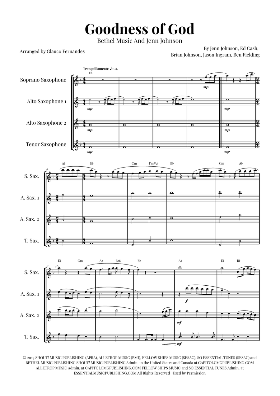 Goodness Of God Saxophone Quartet scores gallery preview page 1