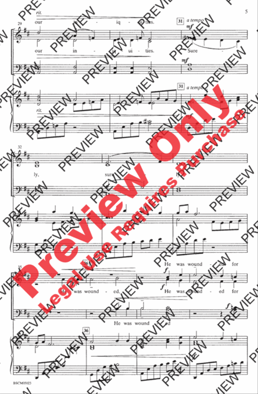 Surely, He Has Borne Our Griefs 4-Part scores gallery preview page 5