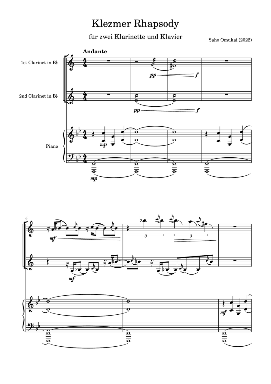 Klezmer Rhapsody for two clarinets and piano image number null