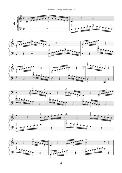 Easy Studies, 12 - Op.157 by Louis Kohler for piano solo