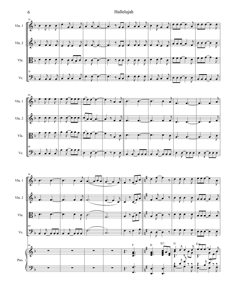 Hallelujah Hallelujah Piano Quintet scores gallery preview page 6