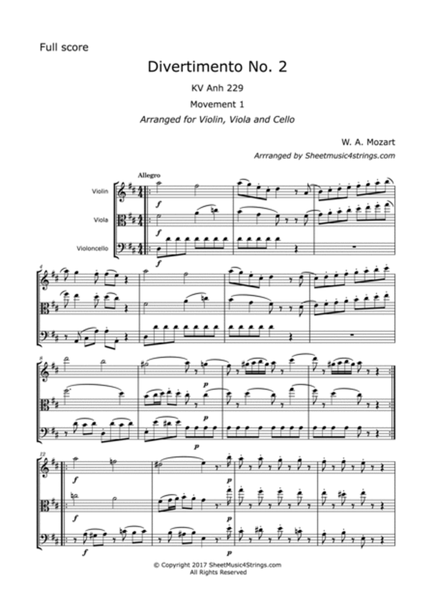 Mozart, W.A. - Divertimento No. 2, K. 229 (Violin, Viola and Cello Trio) image number null