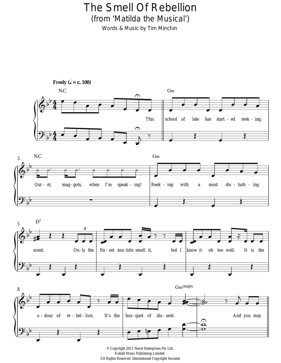 The Smell Of Rebellion ('From Matilda The Musical') Easy Piano scores gallery preview page 1