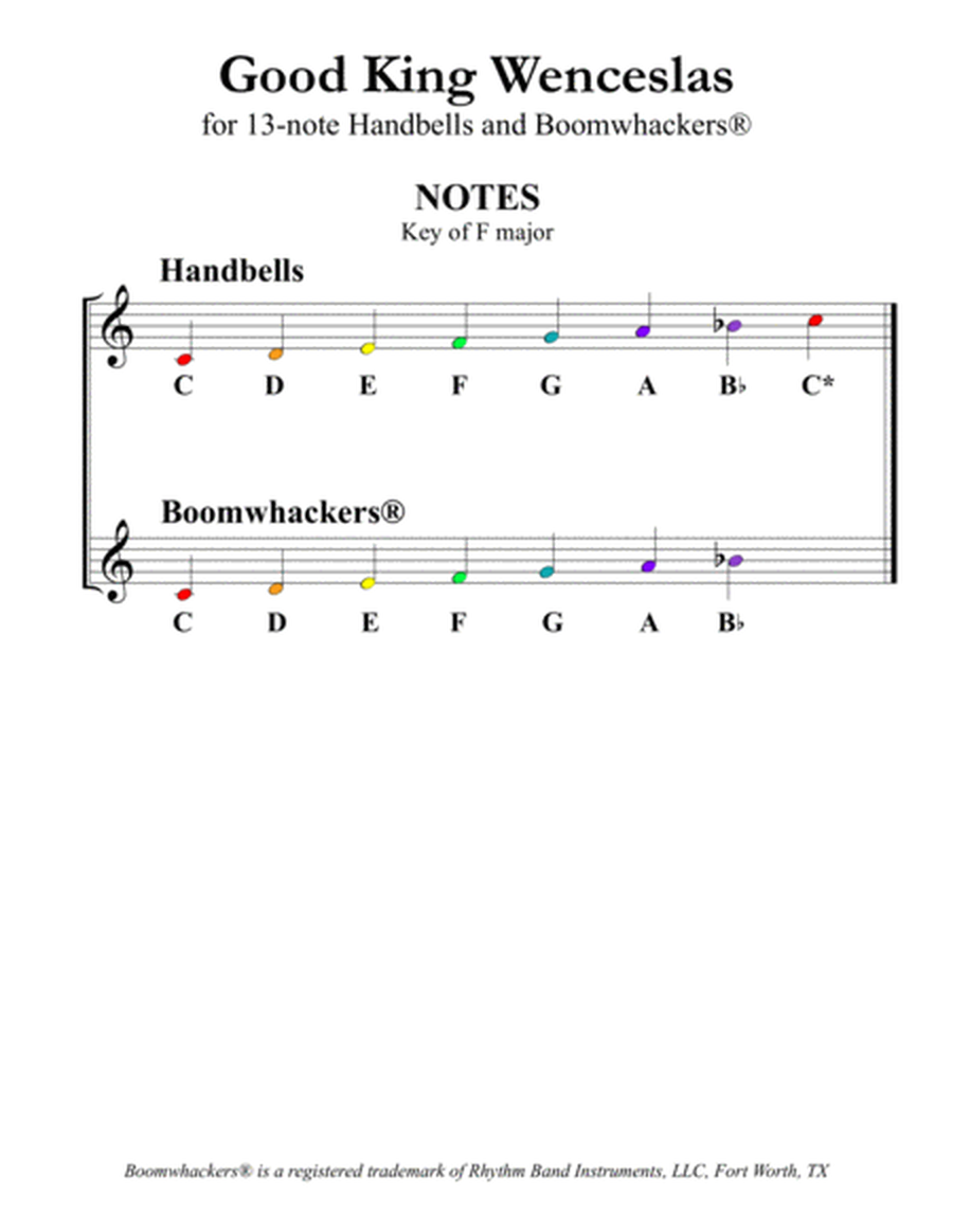 Good King Wenceslas for 13-note Bells and Boomwhackers (with Color Coded Notes) image number null