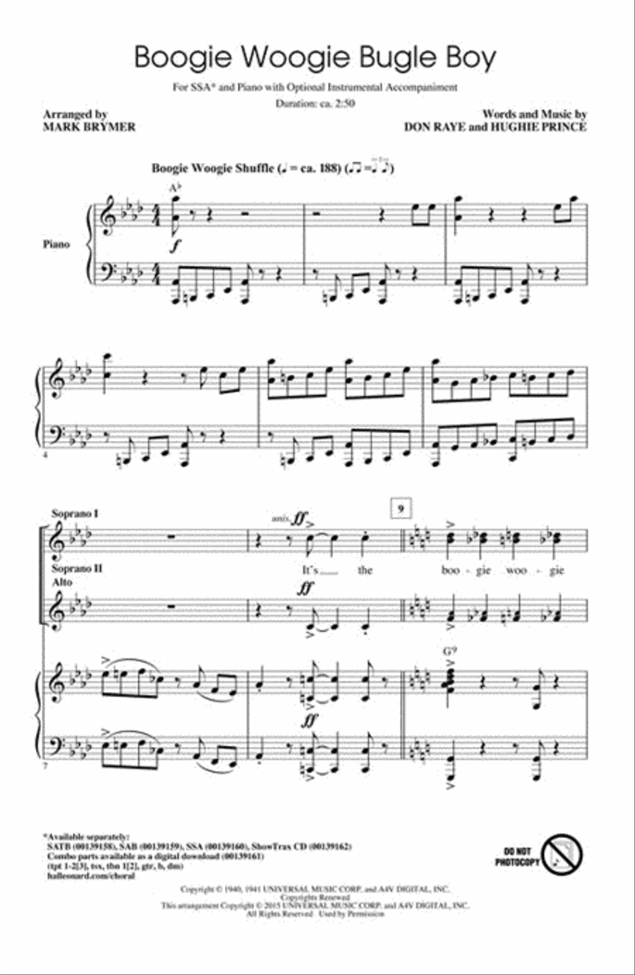 Boogie Woogie Bugle Boy SSA scores gallery preview page 2