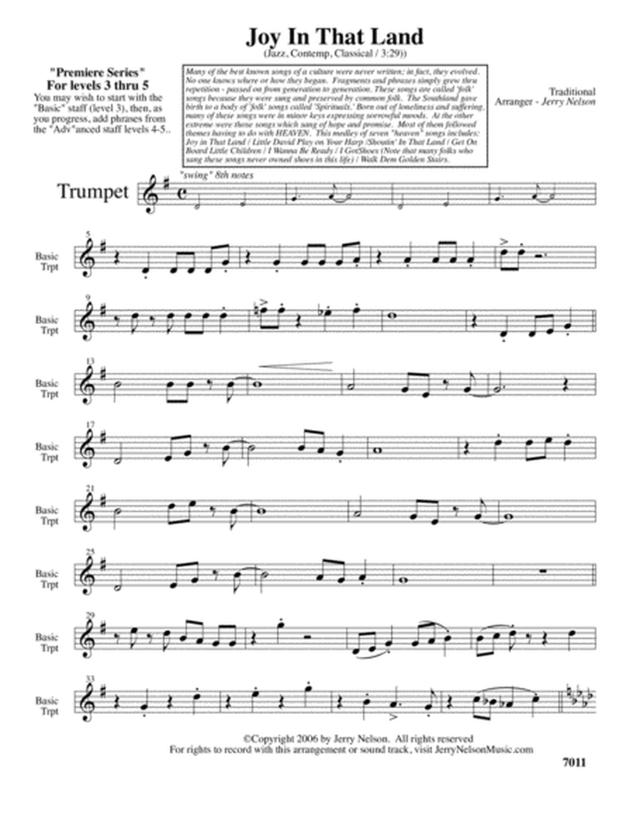 Joy in that Land (Arrangements Level 3-5 for TRUMPET + Written Acc) Hymns image number null