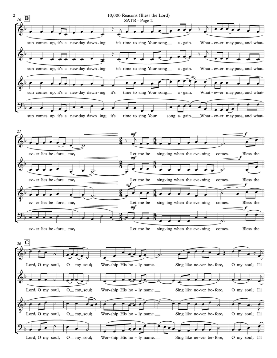 10,000 Reasons (Bless The Lord) 4-Part scores gallery preview page 2