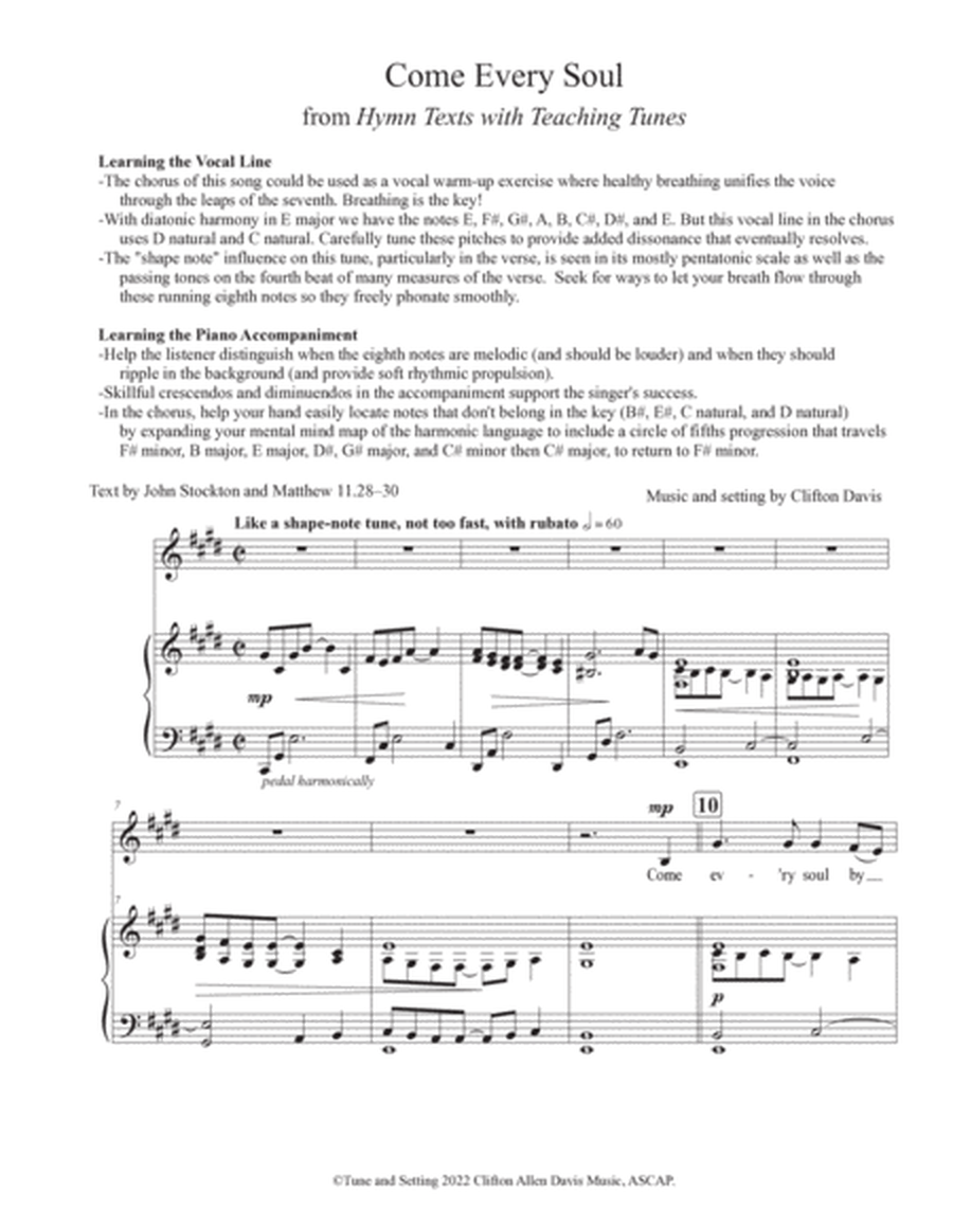 Come Every Soul (for solo voice and keyboard) from "Hymn Texts With Teaching Tunes" image number null