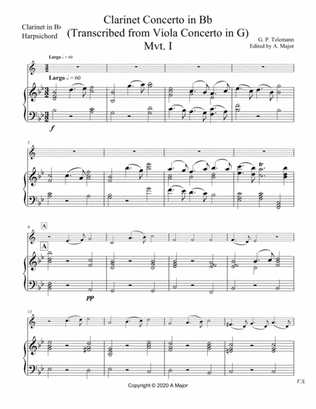 Telemann Clarinet Concerto in Bb (Transcribed Viola Concerto in G)