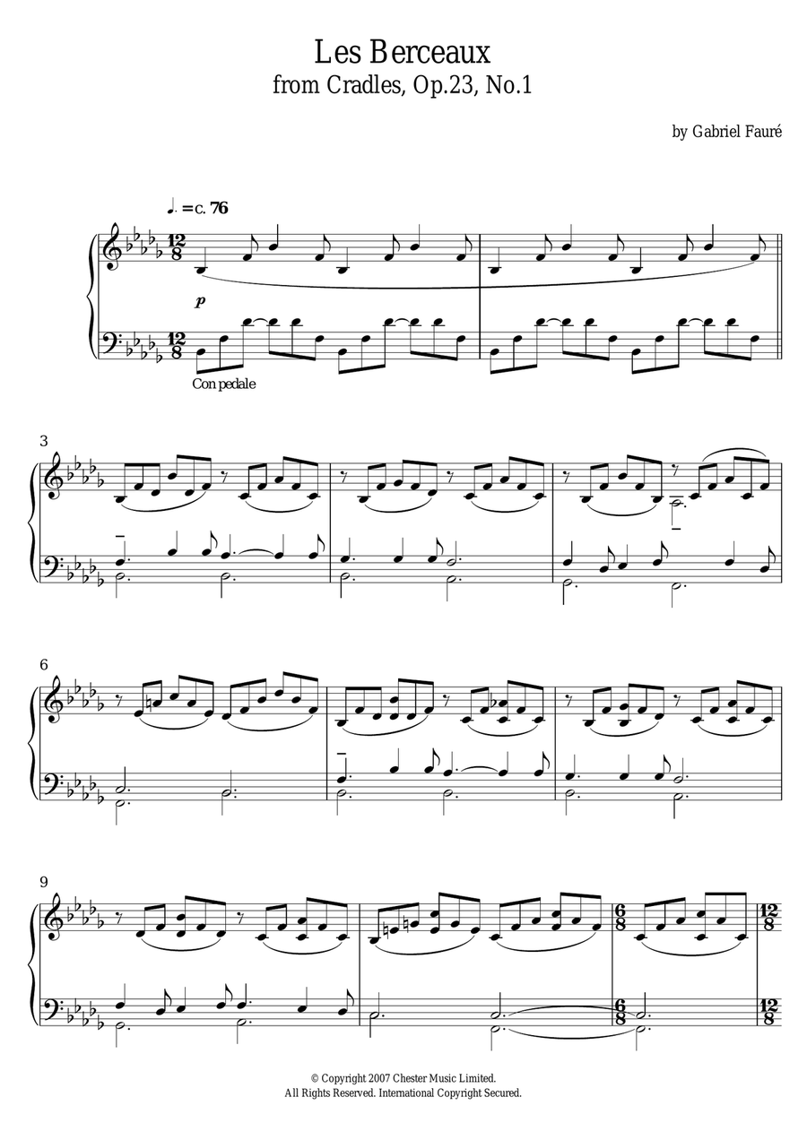 Les Berceaux (from Cradles, Op.23, No.1) Piano Solo scores gallery preview page 1