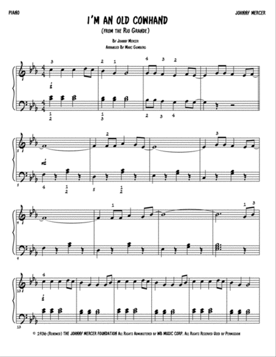 I'm An Old Cowhand (from The Rio Grande) Easy Piano scores gallery preview page 2