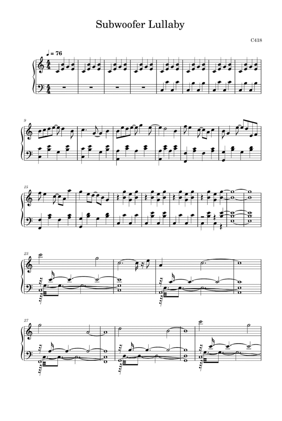 Subwoofer Lullaby Subwoofer Lullaby Piano Solo scores gallery preview page 1