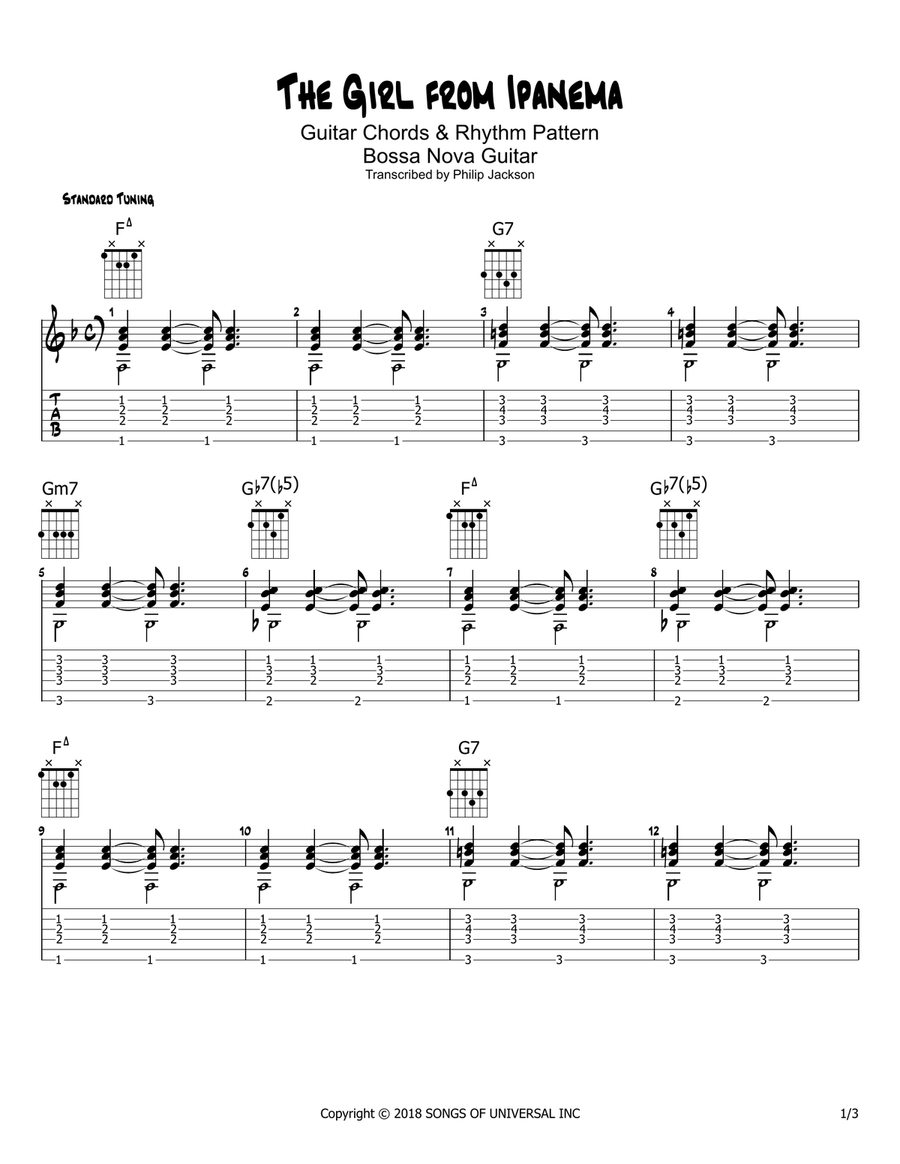 The Girl From Ipanema (garôta De Ipanema) Guitar Tablature scores gallery preview page 1