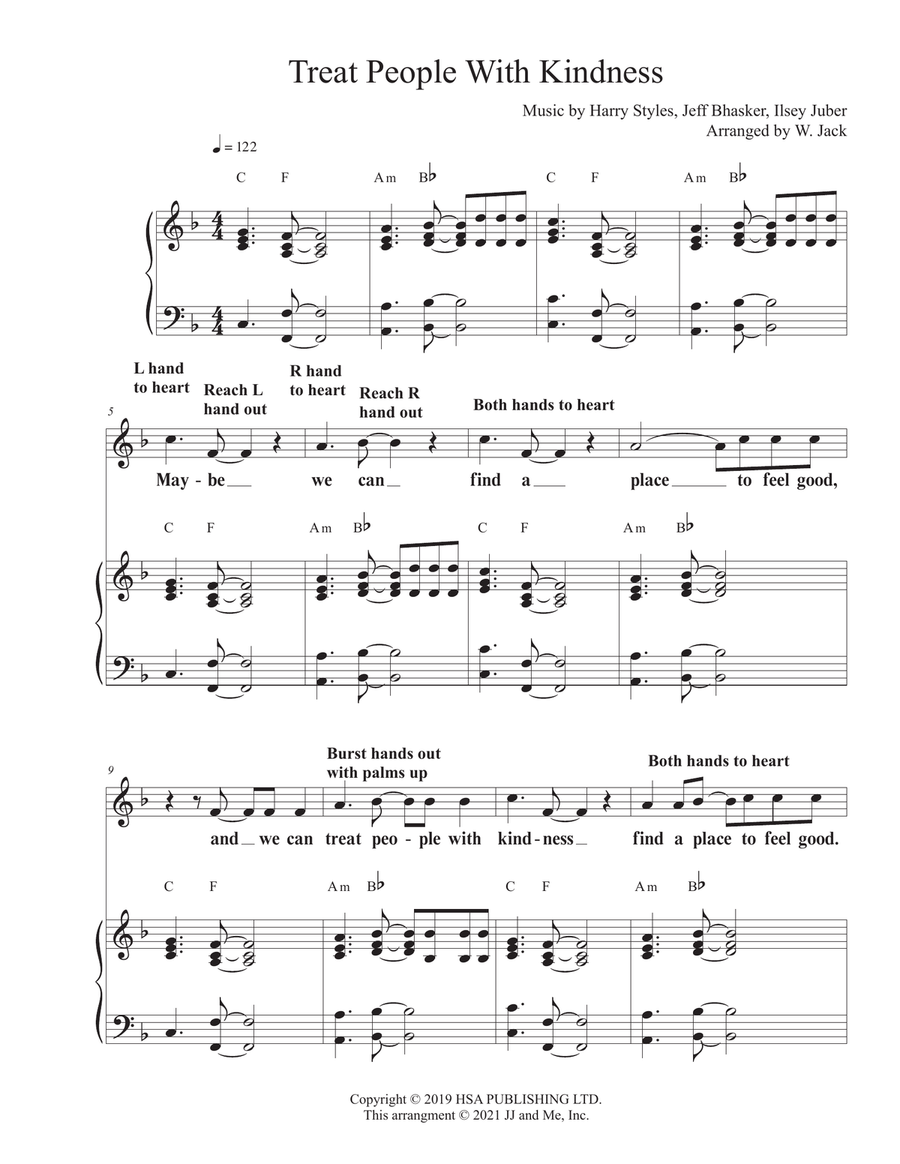 Treat People With Kindness Unison Choir scores gallery preview page 1