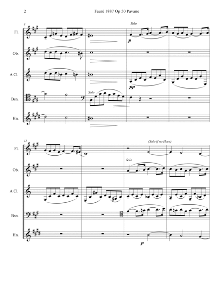 Fauré 1887 Op 50 Pavane Woodwind Quintet Woodwind Quintet scores gallery preview page 2