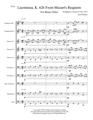 Lacrimosa K. 626 From Mozart's Requiem Mass in D Minor