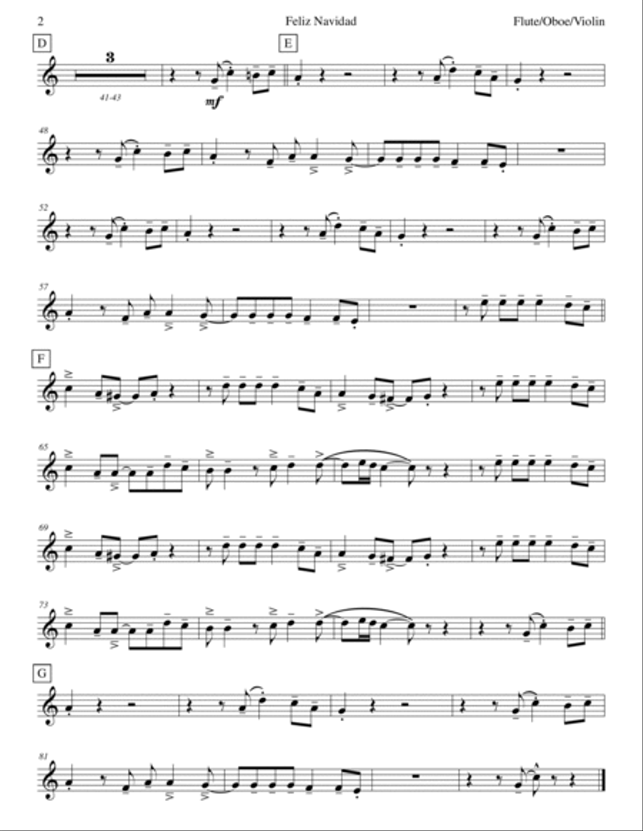 Feliz Navidad Flute Solo scores gallery preview page 2