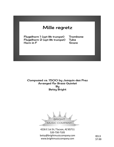 Josquin des Prez Mille regretz (chanson) for Brass Quintet image number null