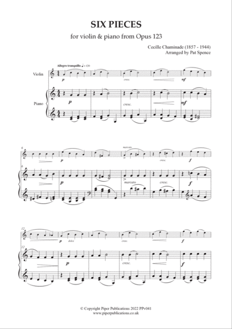 CECILE CHAMINADE: SIX PIECES FOR VIOLIN & PIANO CECILE CHAMINADE: SIX PIECES FOR VIOLIN & PIANO Violin Solo scores gallery preview page 2