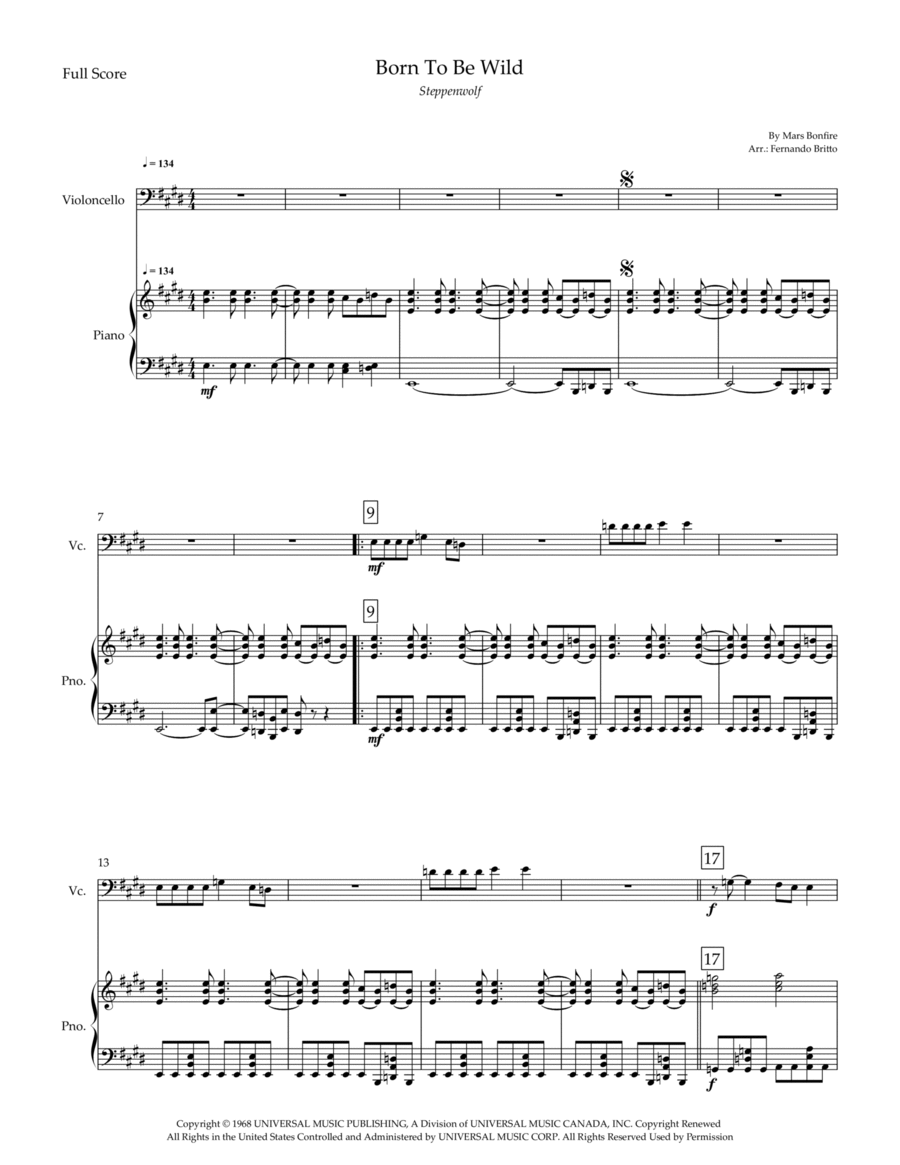 Born To Be Wild Piano scores gallery preview page 1