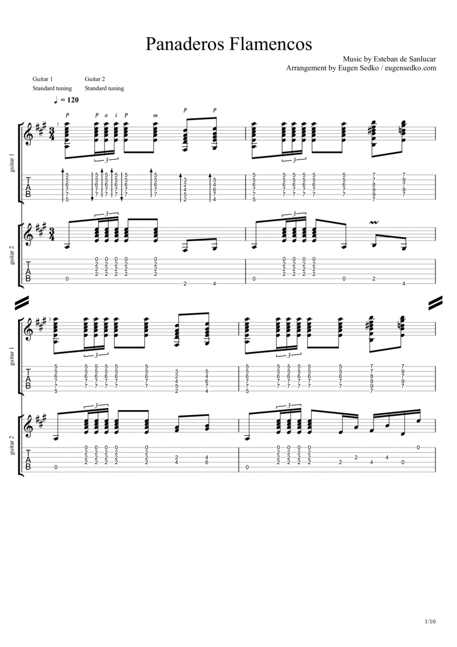Panaderos Flamencos notes+tabs for 2 guitars Acoustic Guitar scores gallery preview page 1