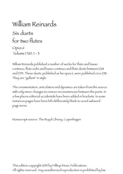 Reinhards Six Flute Duets Op. 6 Volume 1 No. 1 - 3