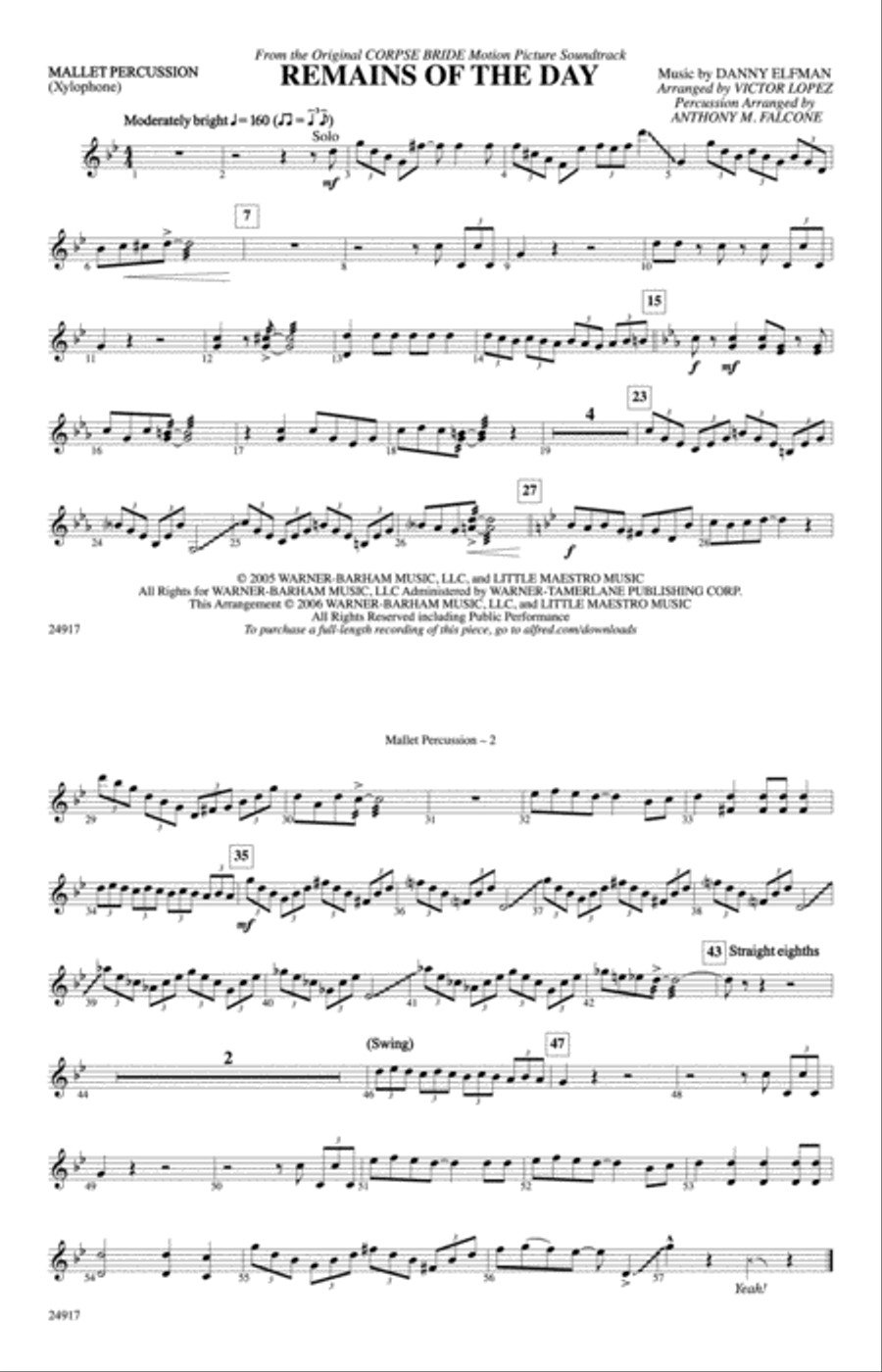 Remains of the Day (from Corpse Bride): Mallets Marching Band scores gallery preview page 1