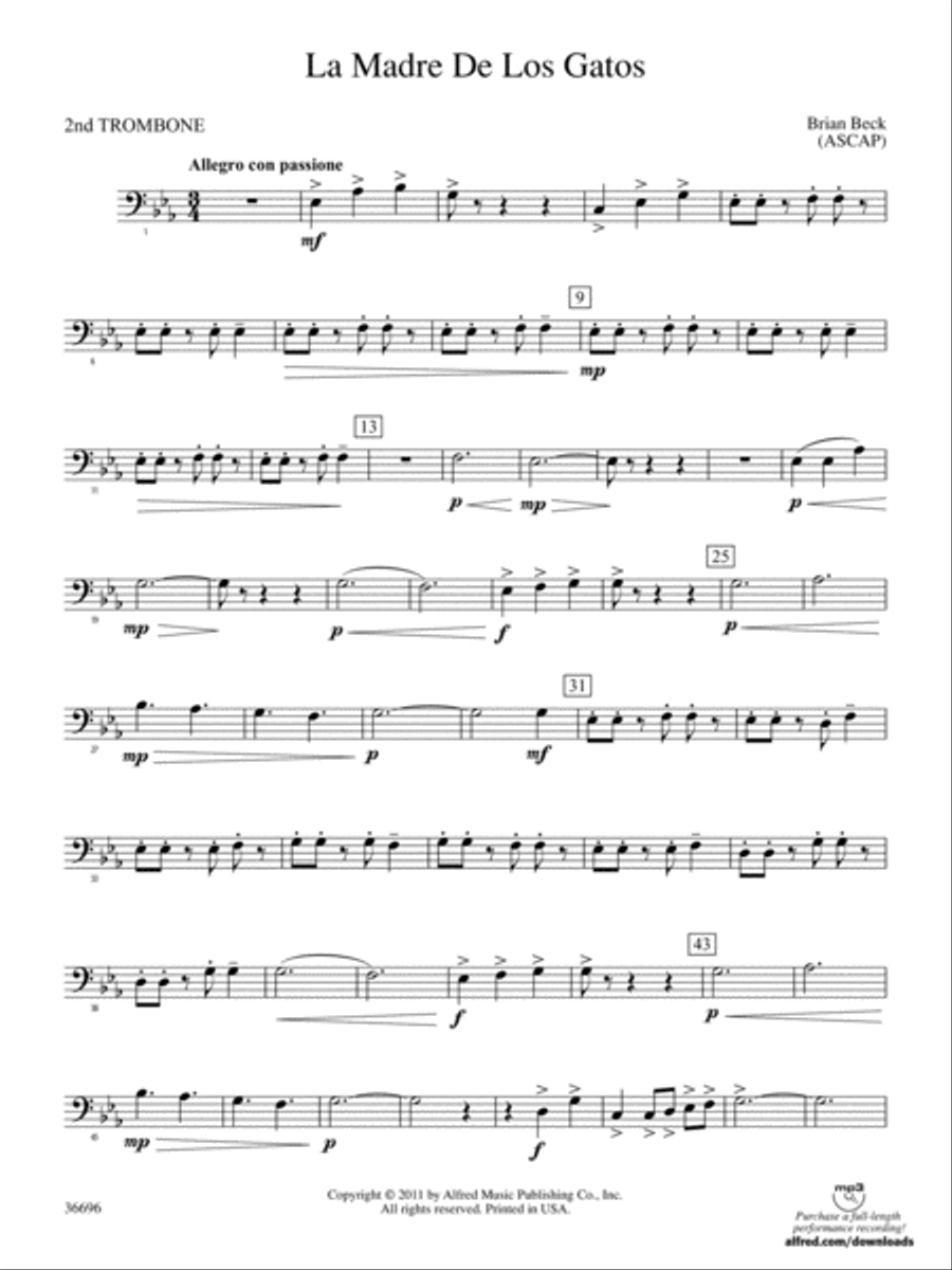 La Madre de los Gatos: 2nd Trombone Concert Band scores gallery preview page 1